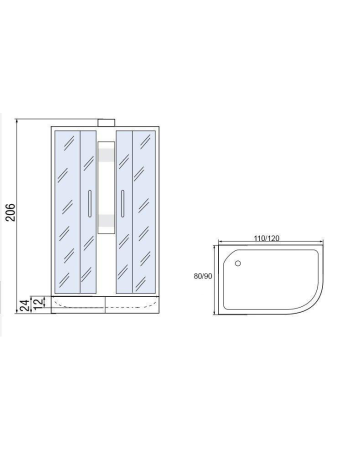 Душевая кабина МОНОМАХ МОНОМАХ Б/К 120/90/24 МЗ L 1200х900х2060мм