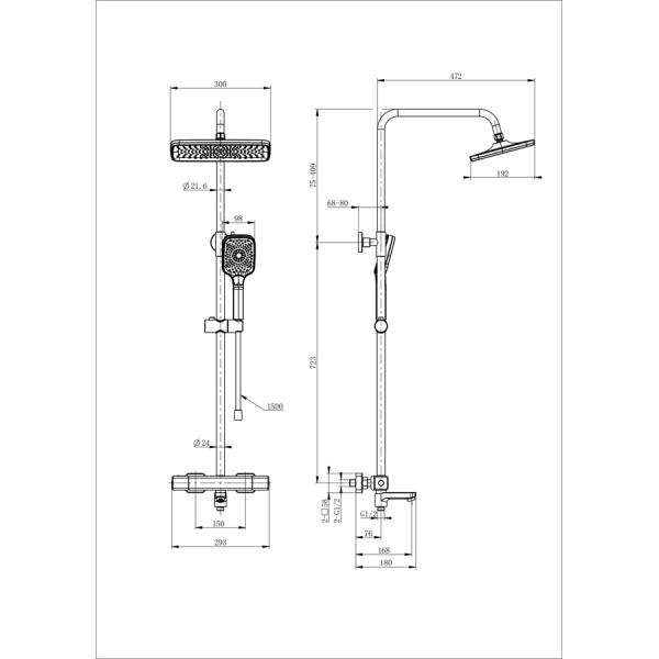 Душевая система с термостатом WONZON & WOGHAND, Брашированное золото (WW-B3016-T1-BG)