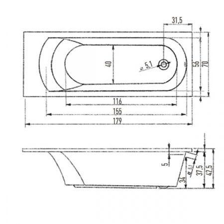 Акриловая ванна Eurolux MIAMIKA 180х70 E1018070022