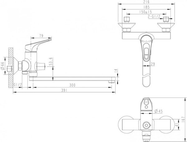 Смеситель для ванны Bravat Drop-D F648162C-LB-RUS, хром