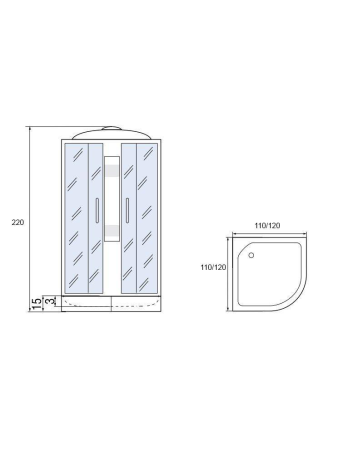 Душевая кабина МОНОМАХ МОНОМАХ 120/120/15 С МЗ 1200х1200х2200мм