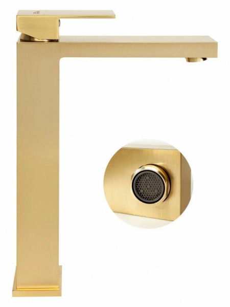 Cмеситель для раковины Высокий Hansberge H2070 Золото матовый