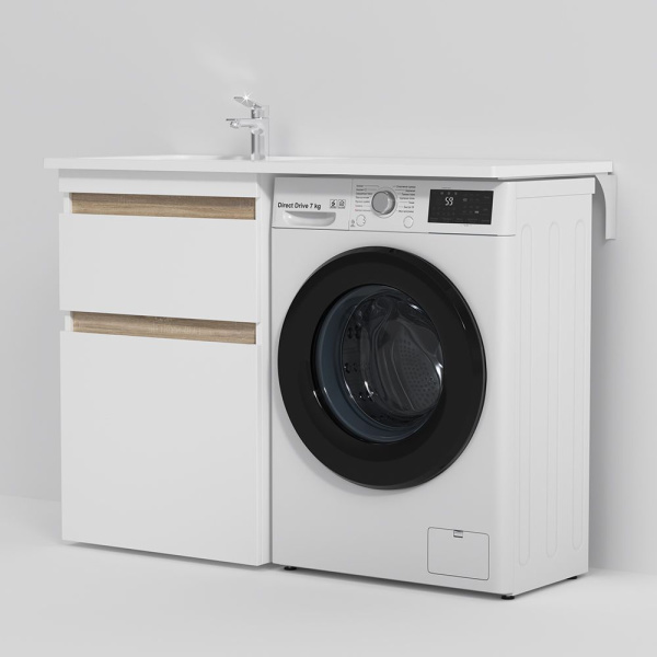 M85AWPL1201WG X-Joy, Раковина над стиральной машиной AM.PM, литьевой мрамор, левая, 120 см, белый глянец