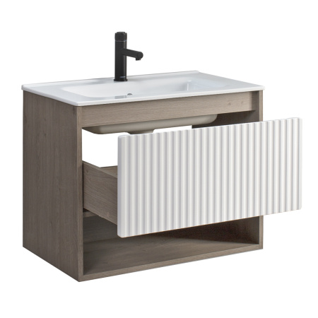 Тумба под умывальник Belux подвесная Долли 70-01 Белый глянцевый / Дуб Денвер