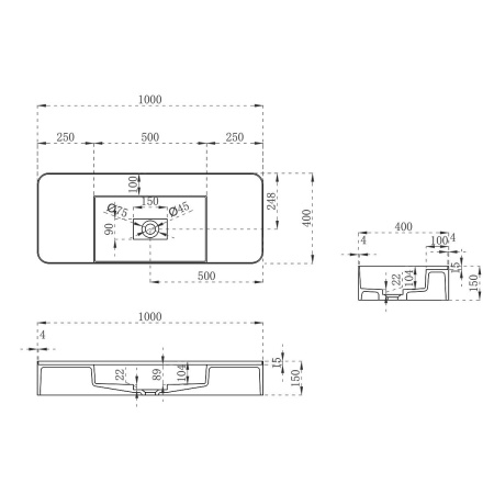 Раковина из искусственного камня Vincea VWB-6S380MW, 1000*400*150, подвесная, цвет белый матовый