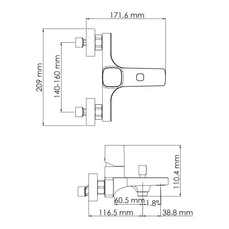 Смеситель для ванны Wasserkraft Naab 8601 с коротким изливом