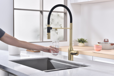 Смеситель для кухни Paulmark MAGNETO ONE Ma213188-SBG, светлое брашированное золото