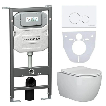Сет 4 в 1: Инсталляция с кнопкой+унитаз+шумоизоляция Ceramicanova, CN3001_1001W_1000
