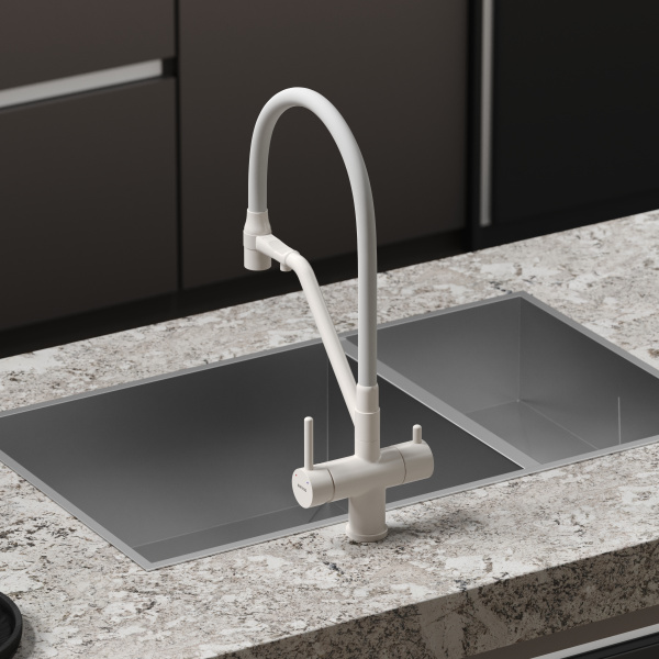 Смеситель для кухни SANCOS Dora с гибким изливом и возможностью подключения фильтра для воды, цвет матовый белый, арт. SC4003MW