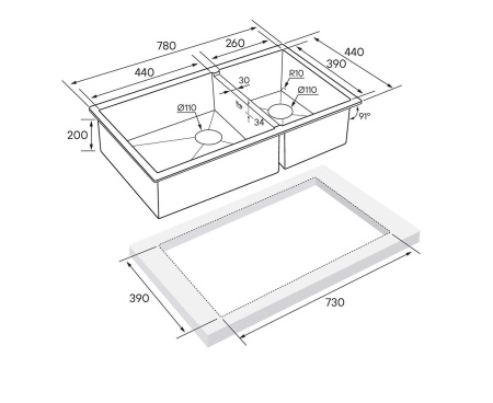 Мойка Paulmark GERBERG 78/2S UNI PM227844-BG 440х780х200 мм, нержавеющая сталь, брашированное золото