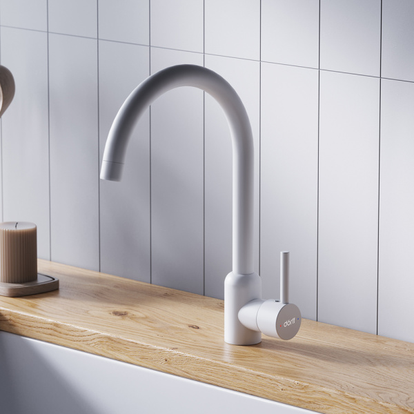 D3007033 Logic Кухонный смеситель Dorff поворотный, белый