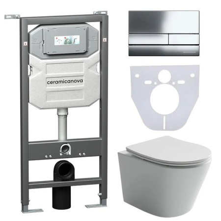 Сет 4 в 1: Инсталляция с кнопкой+унитаз+шумоизоляция Ceramicanova, CN6000_1002CH_1000