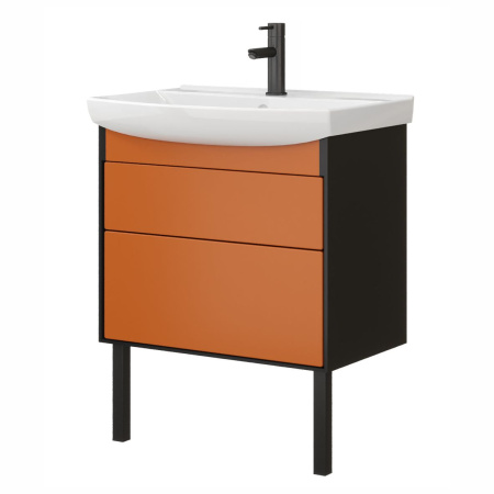 Тумба под умывальник Belux Клермонт напольная 70-02 Черно-медный матовый / Лён антрацит