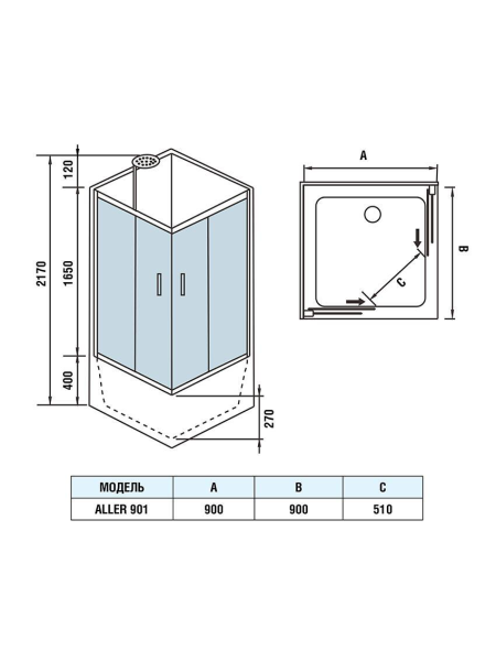 Душевая кабина WeltWasser ALLER 901 900х900х2170мм