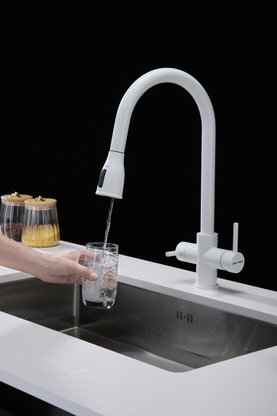 Смеситель для кухни Paulmark LANGE La214212-431, белый матовый полностью