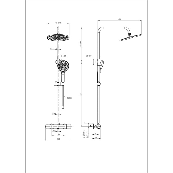 Душевая система с термостатом WONZON & WOGHAND, Хром (WW-B3013-T1-CR)