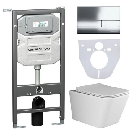 Сет 4 в 1: Инсталляция с кнопкой+унитаз+шумоизоляция Ceramicanova, CN3007_1002CH_1000