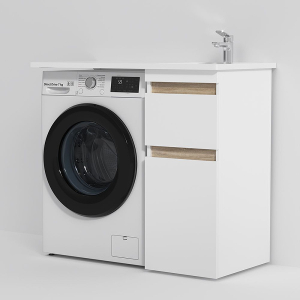 M85AWPR1001WG X-Joy, Раковина над стиральной машиной AM.PM, литьевой мрамор, правая, 100 см, белый глянец