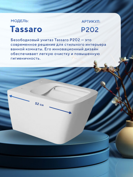 Унитаз подвесной безободковый Amore di Mare Tassaro P202 квадратный белый итальянский, антивсплеск, фарфоровый, быстросъемное сиденье дюропласт с крышкой микролифт, чаша с антибактериальным покрытием