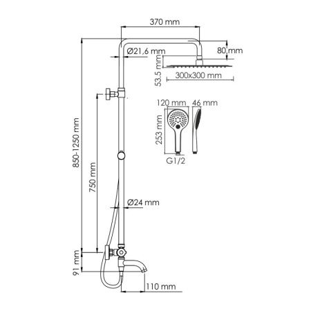 Душевая система WasserKRAFT A188.163.155.WM Thermo с термостатическим смесителем