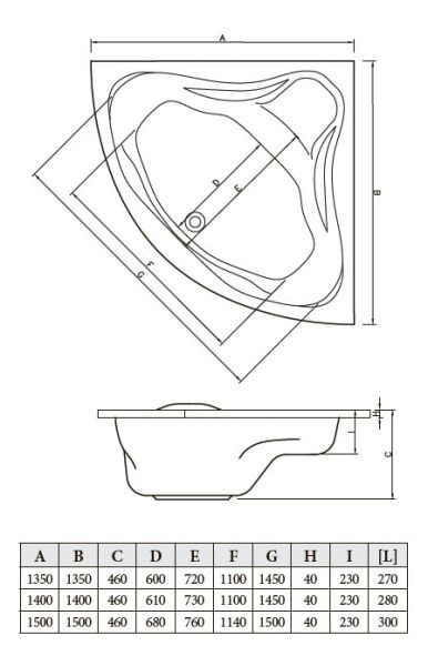 Ванна акриловая Bonito Home Andro 150х150 с ножками, BH-AN-301-150/Su