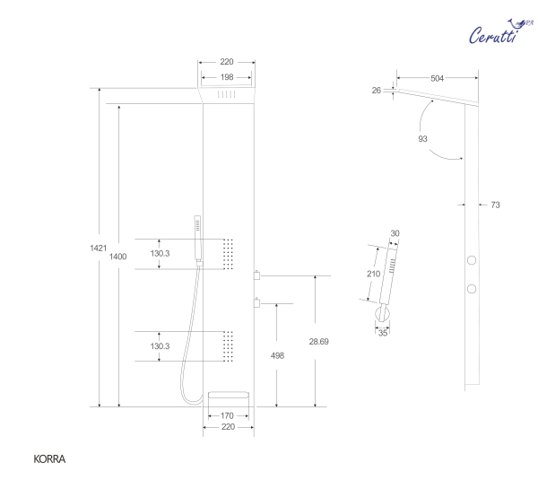 Душевая панель Cerutti SPA KORRA W  CT9257