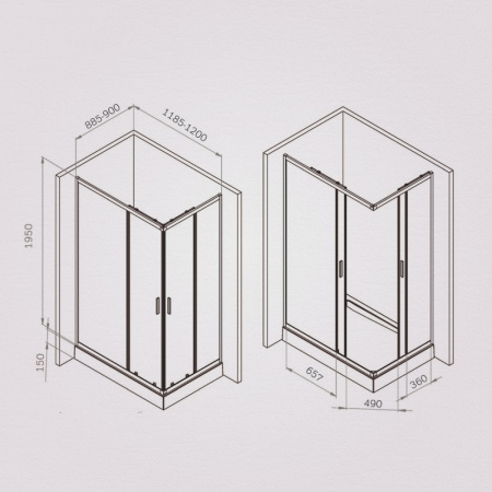 W90G-403-120290-BT Gem Душевое ограждение AM.PM прямоугольн.,раздвиж.двери 120x90 черный мат.,стекло прозрачное