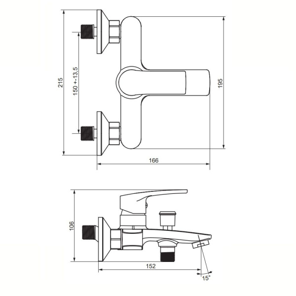 481000000 Eclipse 2.0, Смеситель для ванны и душа AM.PM, хром