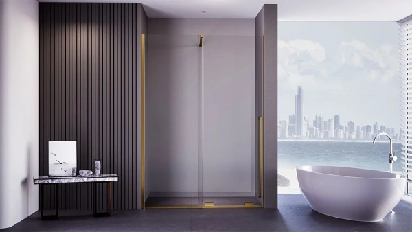 Душевая дверь Veconi Premium Trento PTDW-50G, 1500x2000, брашированное золото, стекло прозрачное