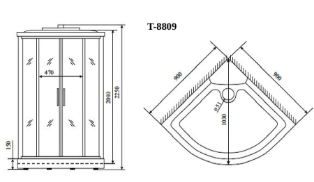Душевая кабина Timo Comfort T-8809 Fabric Glass  90*90*220+турецкая баня хамам+стульчик прозрачный