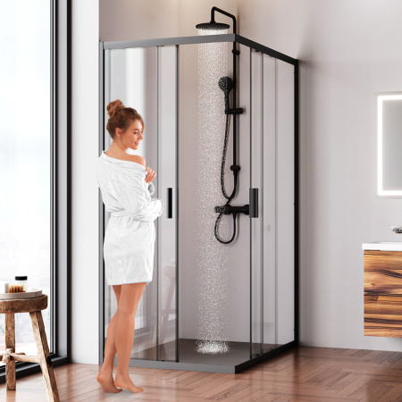 W90G-403-120290-BT Gem Душевое ограждение AM.PM прямоугольн.,раздвиж.двери 120x90 черный мат.,стекло прозрачное