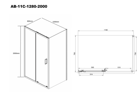Душевой уголок AQUABATH ATLAS AB-11C-1280-2000-BK (120x80, черный матовый, прозрачное стекло)
