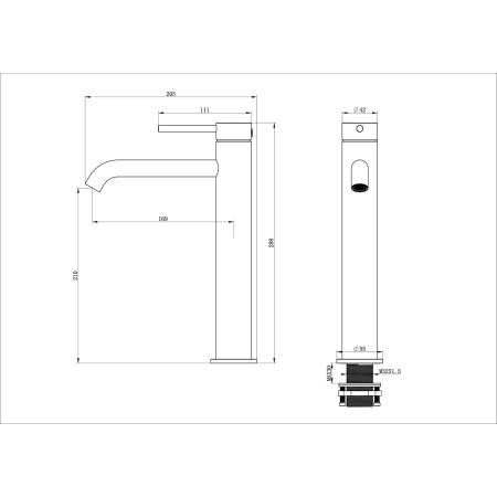 Смеситель для раковины высокий WONZON & WOGHAND, Темный графит (WW-88239017-BGM)