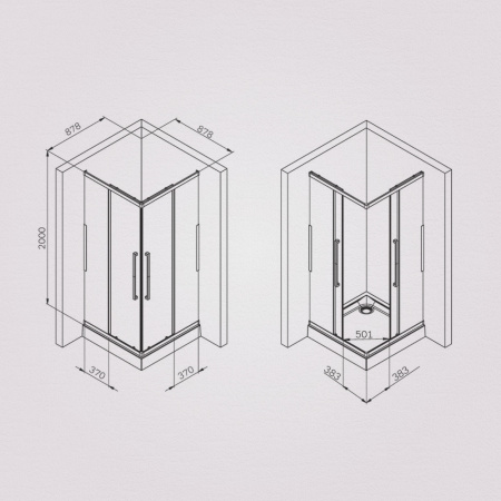 W84G-403-9090-MT Душевое ограждение AM.PM Func Square Slide 90х90, мат хром, прозрачное