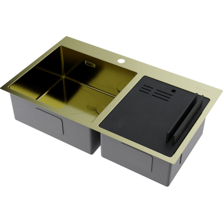 Кухонная мойка Omoikiri Akisame 86-2 Side-LG нерж. сталь/светлое золото 4997048