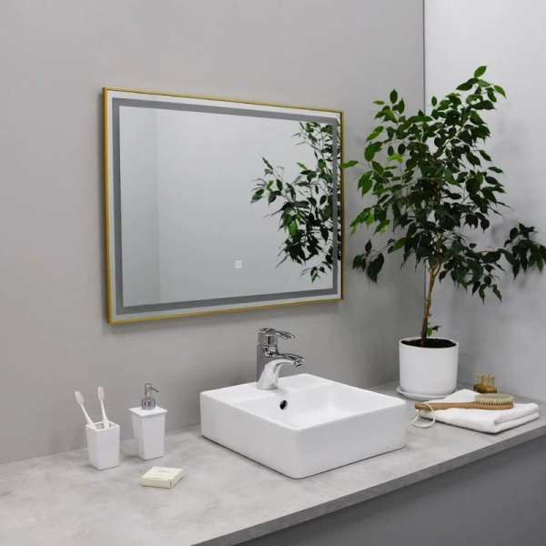 Зеркало с подсветкой LED Fixsen FX-2100G прямоугольное 100х80 см, золотой сатин