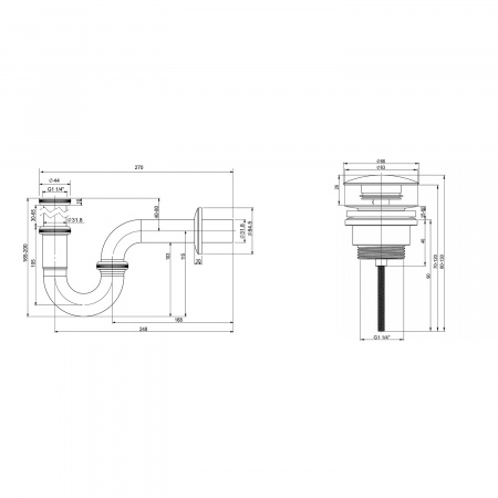 Набор 2 в 1 Wellsee Drainage System 182102003, сифон для раковины, донный клапан, хром