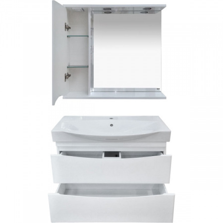 Тумба под умывальник Misty Элвис 85 напольная с 2 ящ. белая эмаль с умывальником Умывальник мебельный Элвис 850