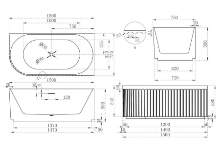 Акриловая ванна ABBER AB9412-1.5 R белая