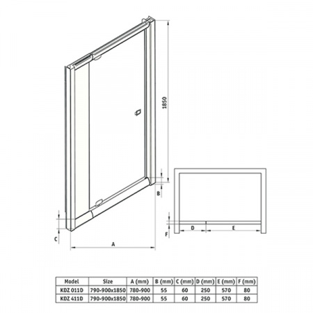 Дверь для ниши Deante Zoom KDZ_411D стекло графитовое 78-90 х185см