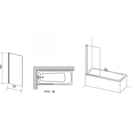 Шторка для ванны Ravak PVS1-80 сатин+транспарент 79840U00Z1