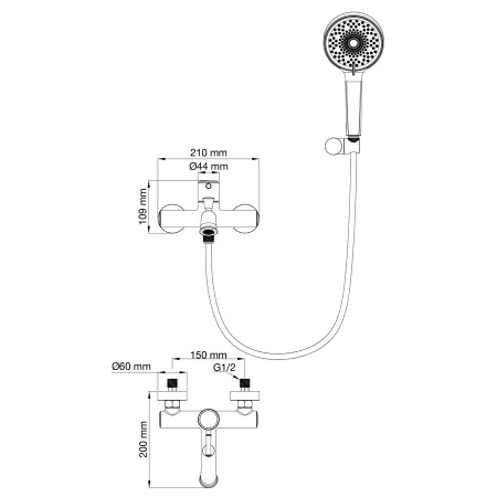 Смеситель для ванны с душем WONZON & WOGHAND, Хром (WW-88037073-CR)