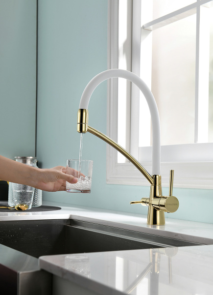 Смеситель для кухни Paulmark SIЕGEN Si213111-Gw, золото/белый