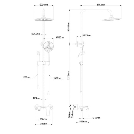 Душевая система с техническим душем WONZON & WOGHAND, Хром (WW-A30874-CR)