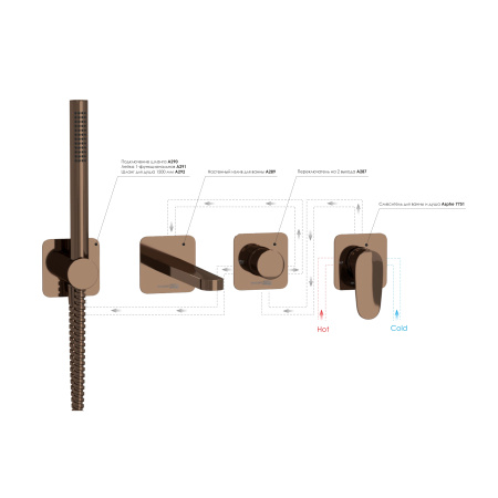 Встраиваемый комплект для ванны WasserKRAFT с лейкой и изливом A7751.287.289.290.292.291