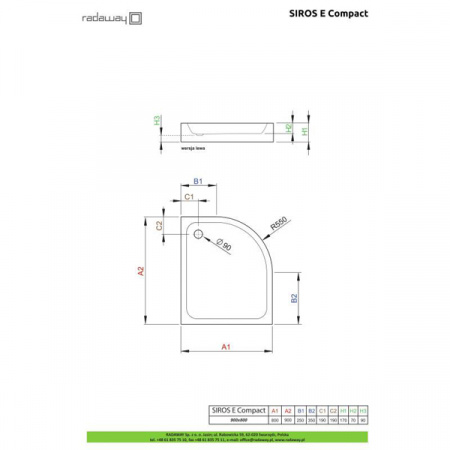 Душевой поддон Radaway Siros E Compact 90x80 Right SBE9817-1R