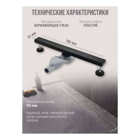 Трап для душа Grocenberg T700 Черный матовый