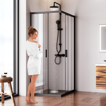 W90G-403-100280-BT Gem Душевое ограждение AM.PM прямоугольн.,раздвиж.двери 100x80 черный мат.,стекло прозрачное