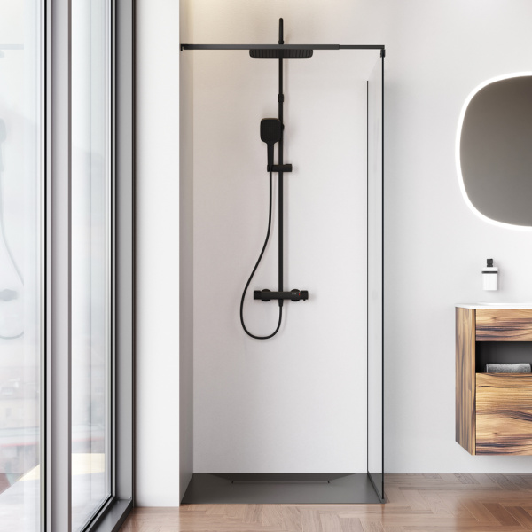 W84WI-80-F1-BTE Душевая перегородка AM.PM Func 80x200, стекло прозр. 8 мм + покрытие, профиль черный