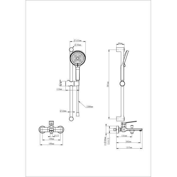 Смеситель для ванны с душевым гарнитуром WONZON & WOGHAND, Хром (WW-C2036-CR)